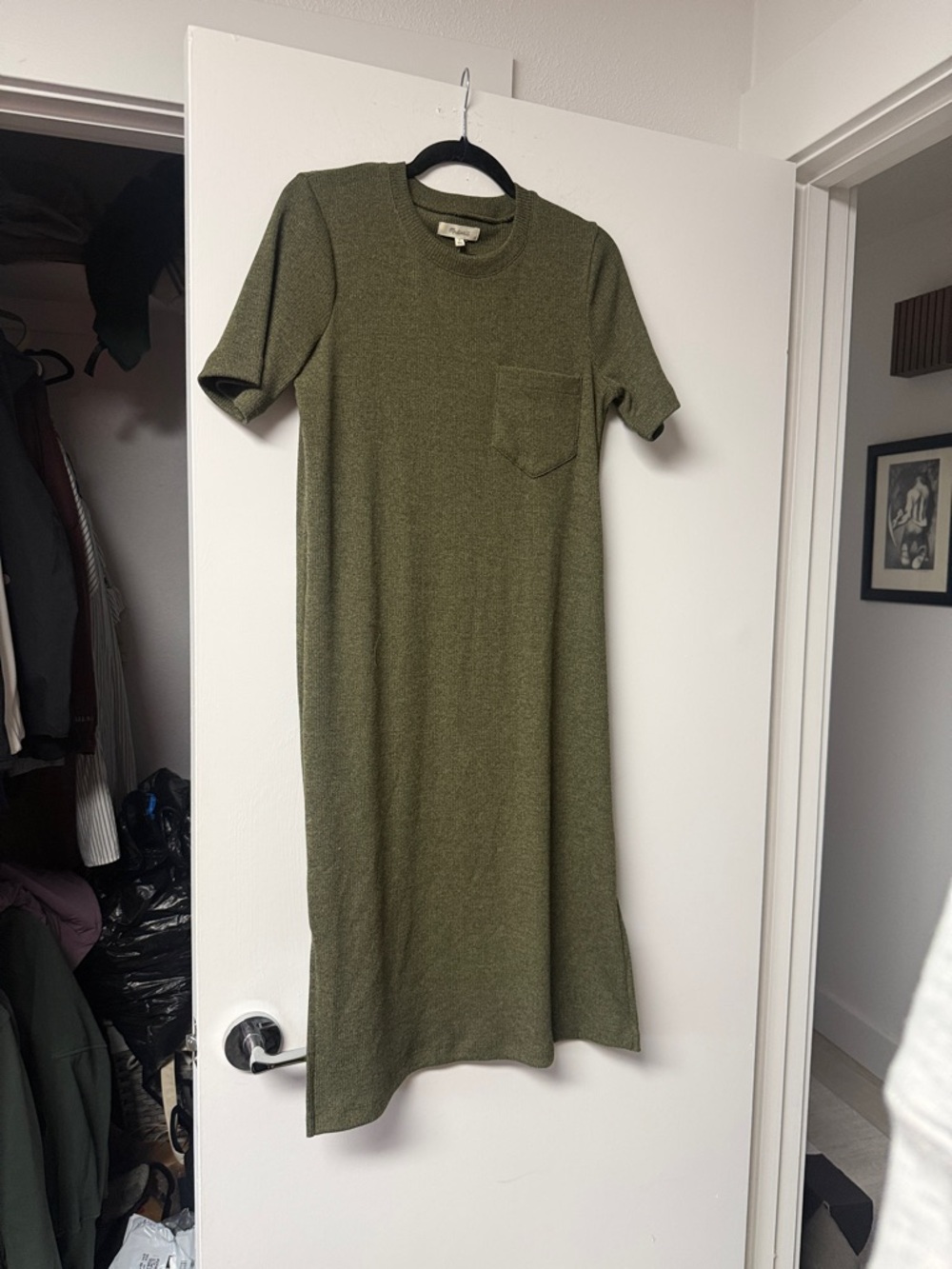 Madewell Olive Green Short-Sleeve Midi Pocket Dress NWT